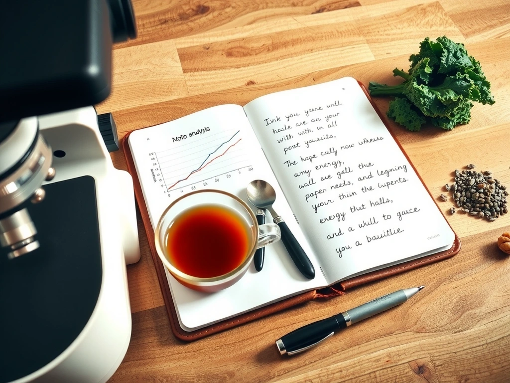 Radni stol nutricionista s bilješkama i uzorcima hrane